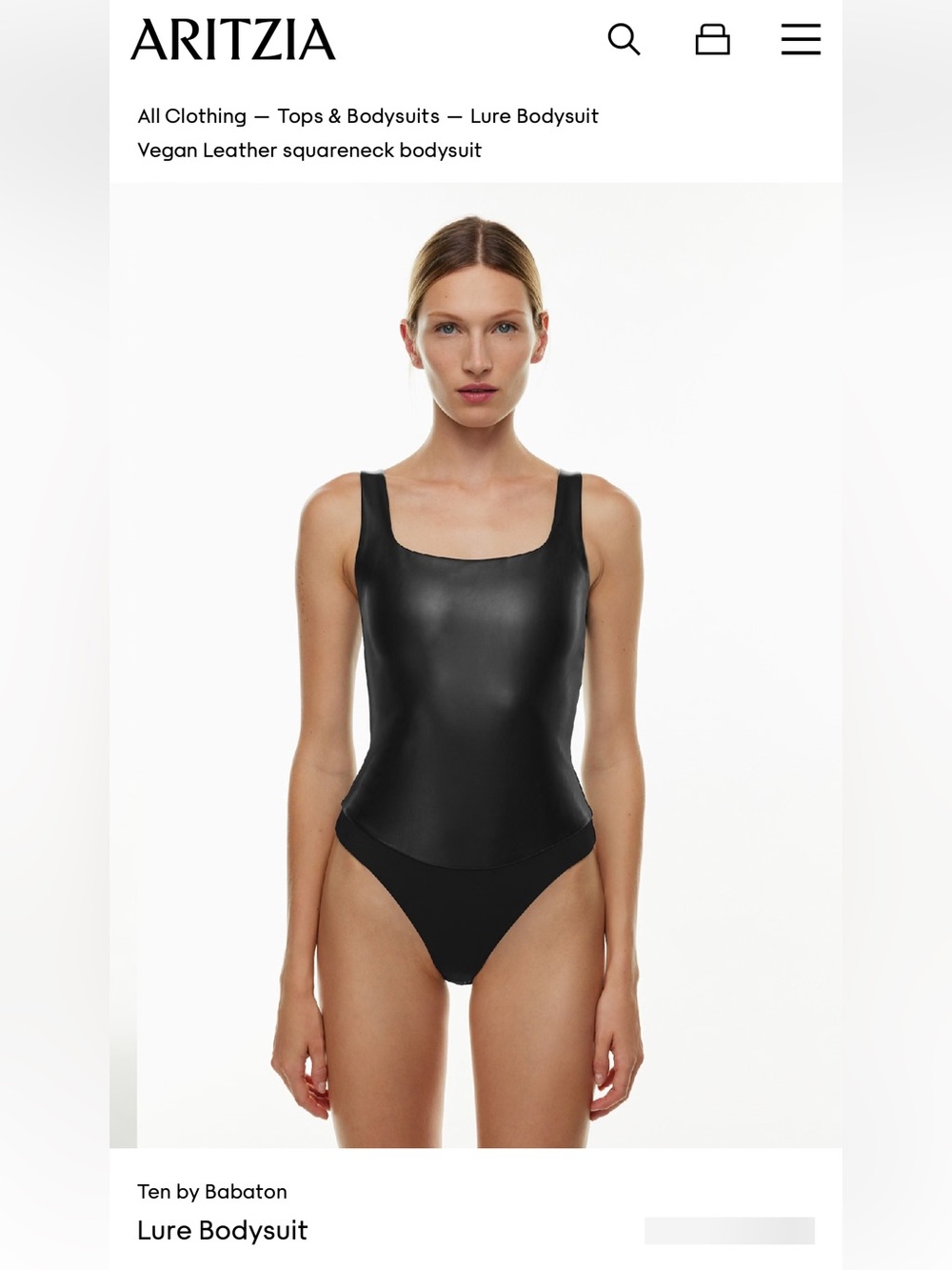 NWT Aritzia Ten by Babaton Black Vegan Leather Lure Bodysuit- size XL